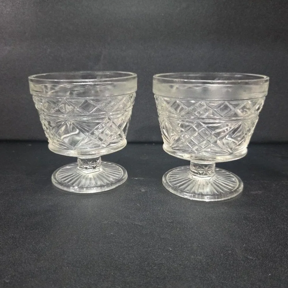 Hazel Atlas Gothic Sherbet Glasses, Set of 2, Peanut Butter Glass Dessert Dishes